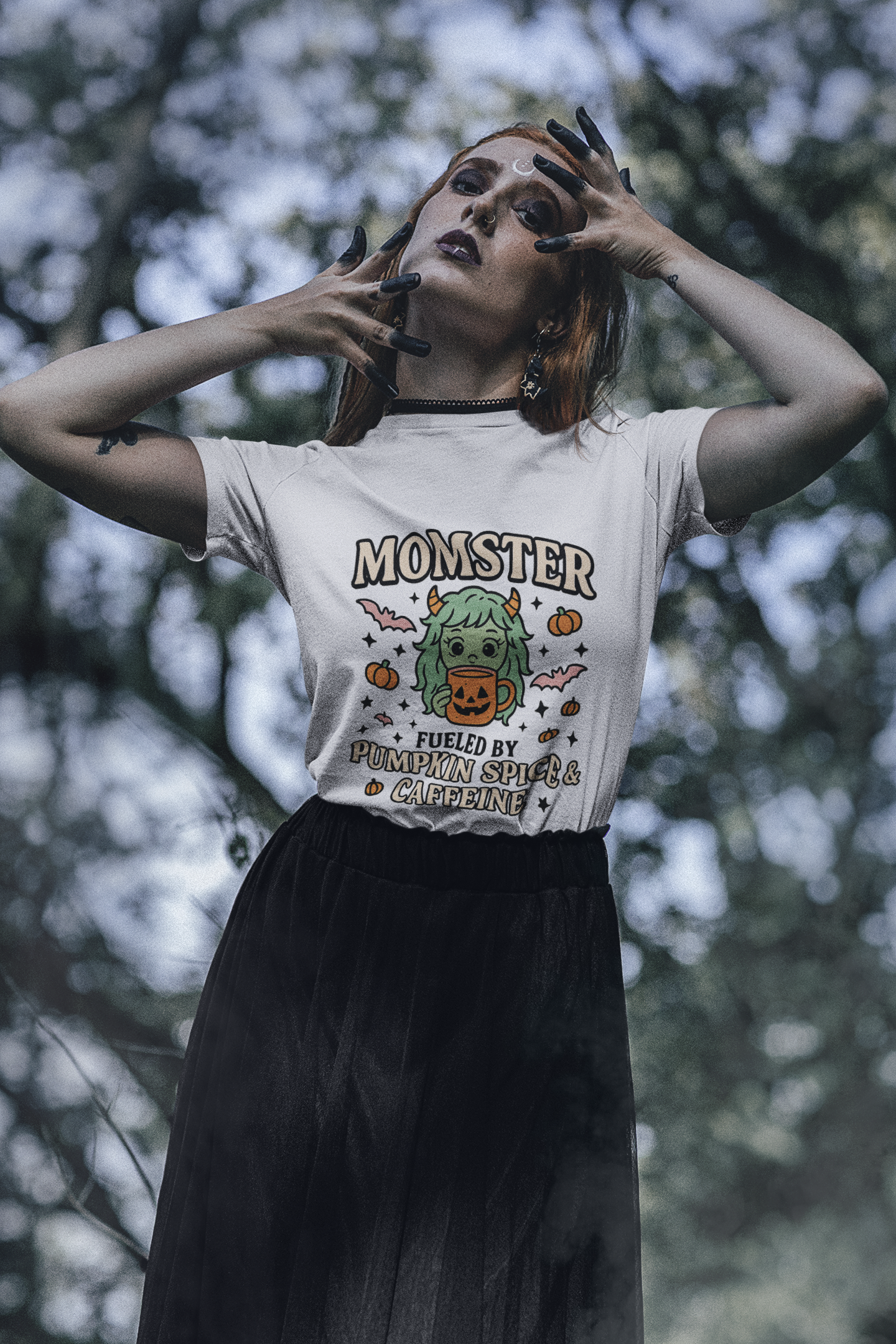 Momster Fueled by Pumpkin Spice & Caffeine – Halloween T-Shirt