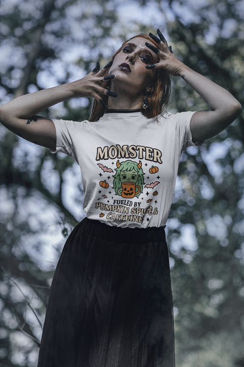 Momster Fueled by Pumpkin Spice & Caffeine – Halloween T-Shirt
